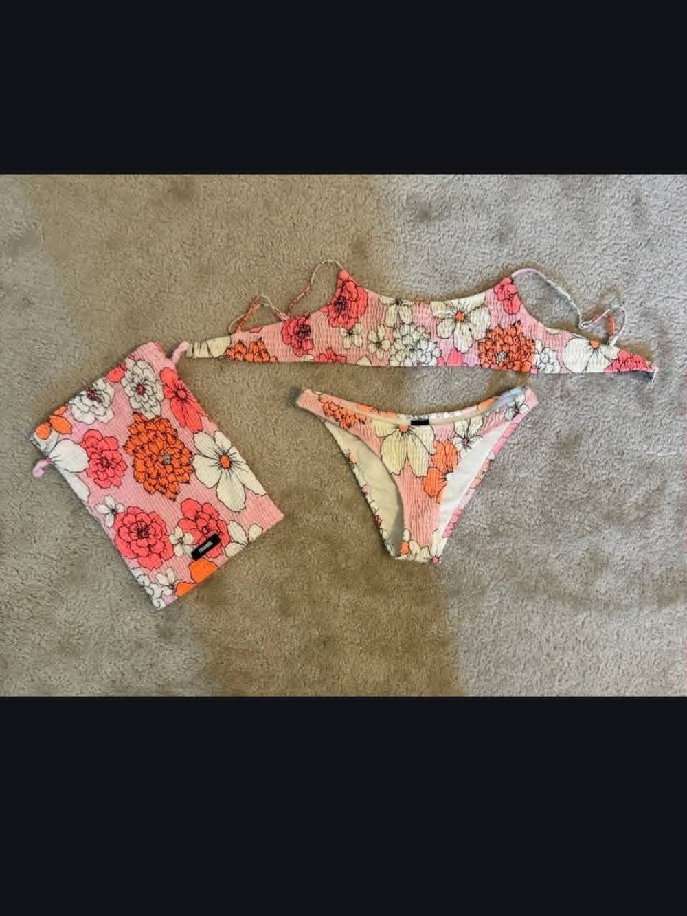 triangl swimwear Pink and Orange Floral Womens Bikini Set with Pouch